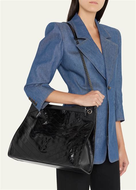 ysl niki large crinkled|niki crinkled leather shopping bag.